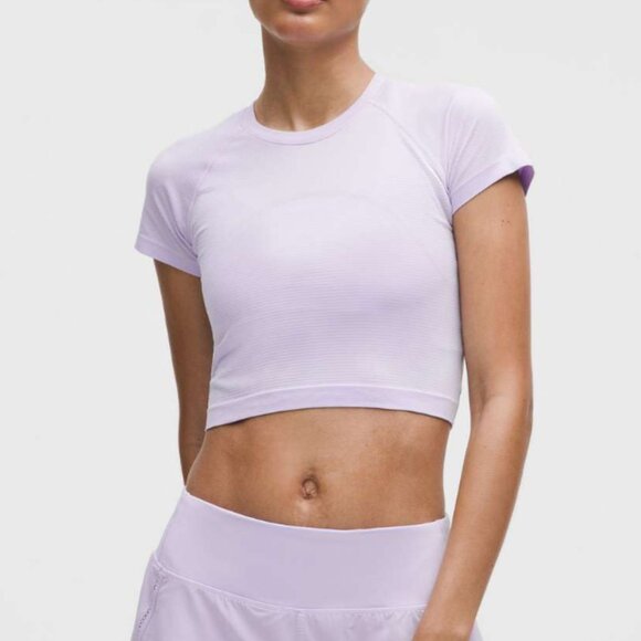 Lululemon Swiftly Tech Crop Short Sleeve T-Shirt Lavender Frost Size 10 NWT - Picture 1 of 6